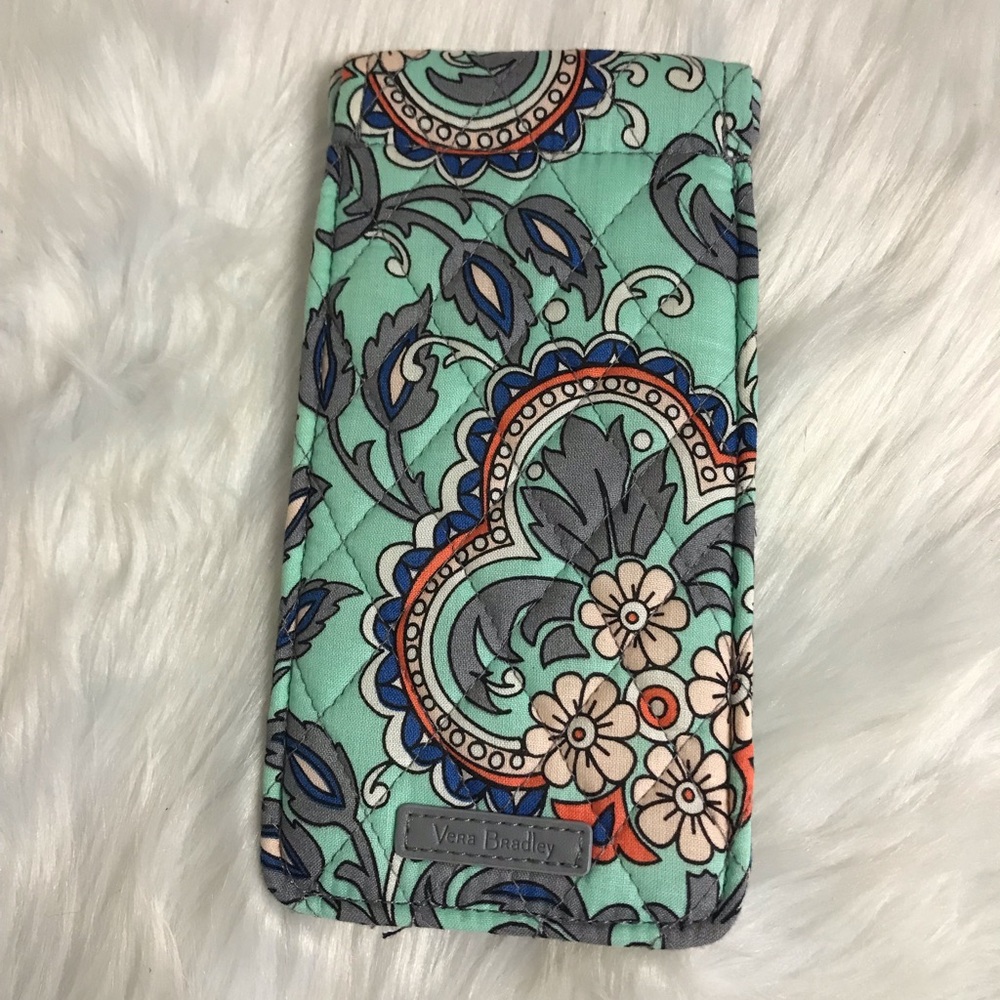 Vera Bradley Mint Floral Quilted Glasses Case with Navy & Gray Accents